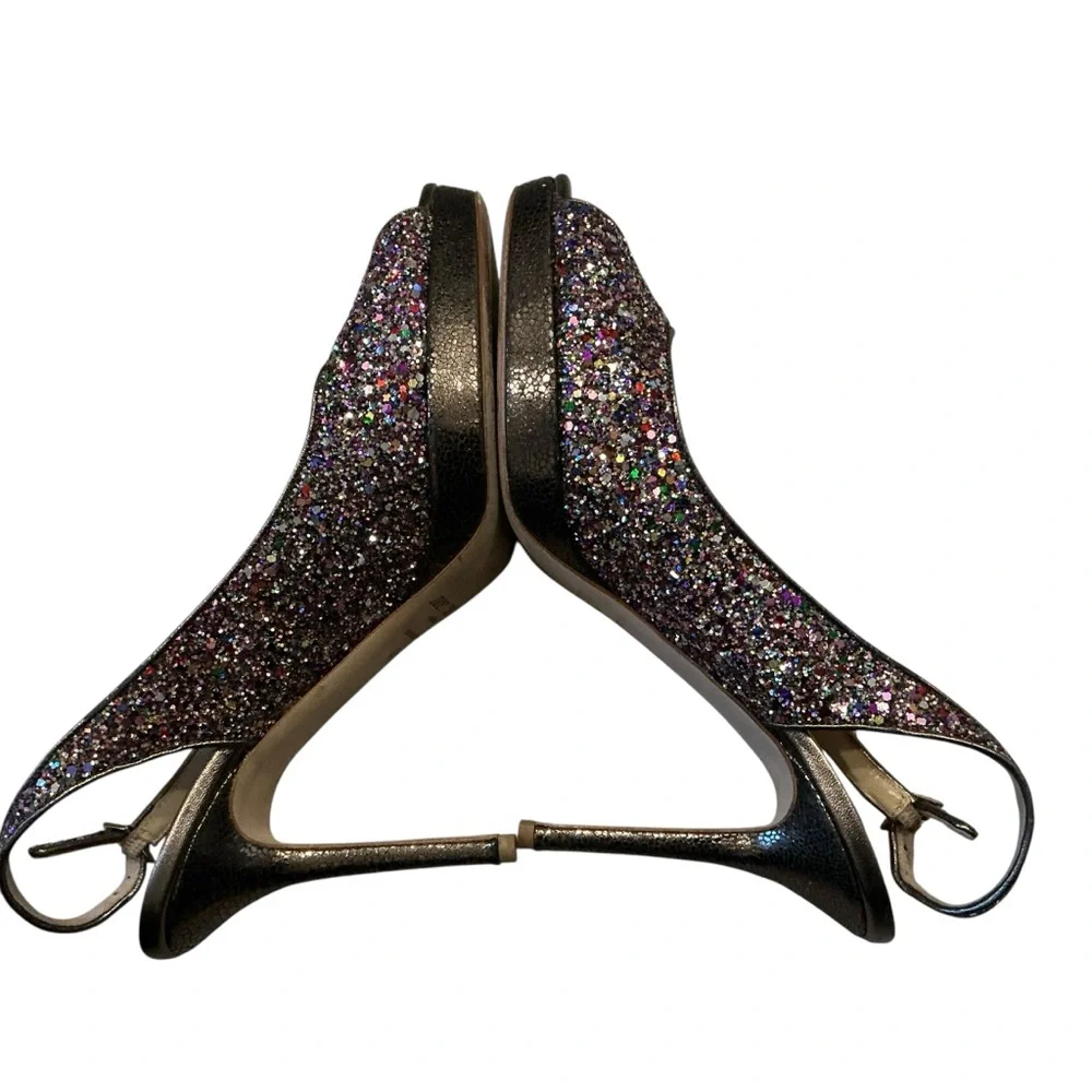 Jimmy Choo Clue platform peep toe multicolored bling slingback heel shoes Sz 40